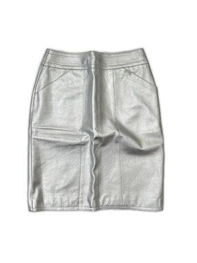 Chanel Silver Lambskin Tight Mini Skirt 38